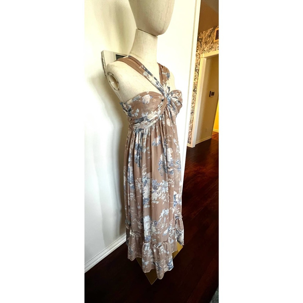 PURPOSE + PASSION Boutique Beige Floral Bandeau Halter Ruffled Maxi Dress Sz S - Picture 5 of 15